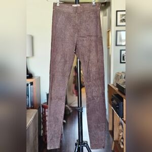 FRAME Brown Lamb Leather Skinny Pants Leggings Ankle Zip Equestrian Preppy